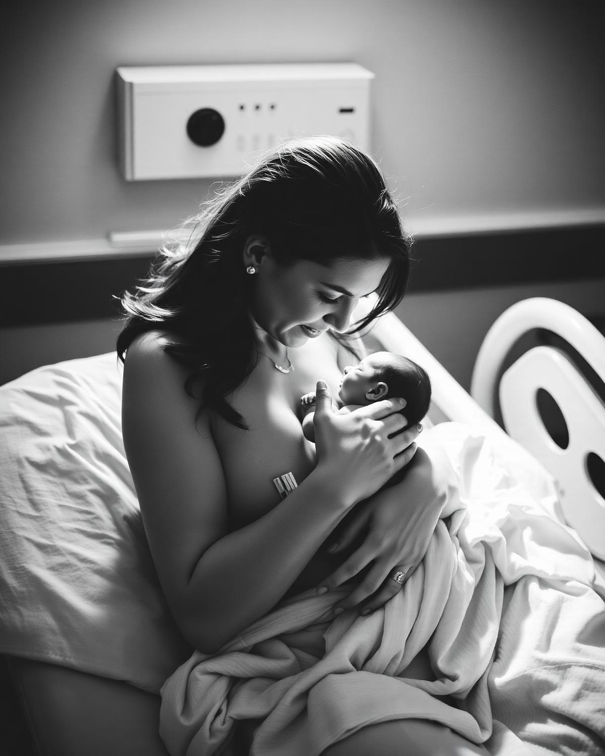 Mother holding her newborn skin to skin