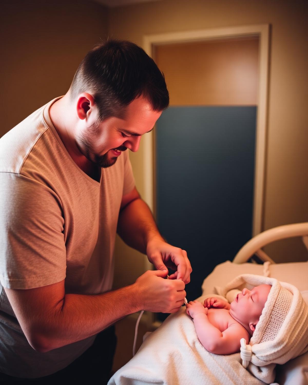 Father with newborn after birth