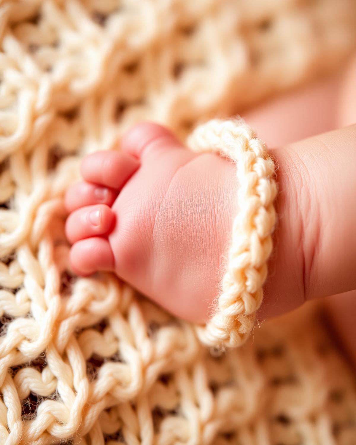 Newborn baby feet on a soft blanket